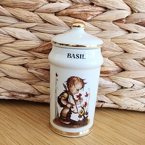Vintage M. J. hummel Cream and Gold Ceramic Basil Jar